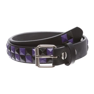 Kids 1" Snap On Punk Rock Studded Leather Belt, black/purple | l-32" - Picture 1 of 5