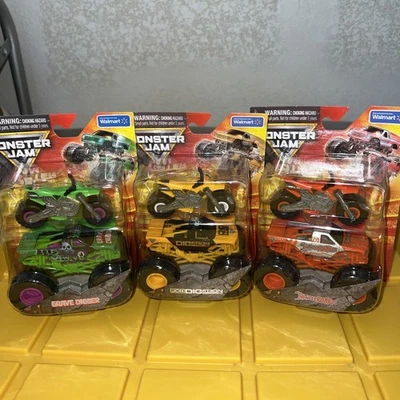 Monster Jam 1:64 Walmart Exclusive Monster Truck with Dirt Bike 3 Pack Full Set  - Image 1 of 4