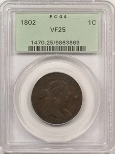1802 DRAPED BUST CENT - PCGS VF-25, OLD GREEN HOLDER & PREMIUM QUALITY! - Picture 1 of 4