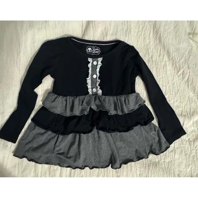Ruffle Butts layered ruffles black & gray lace trim button placket top girls 5 - Image 1 of 4