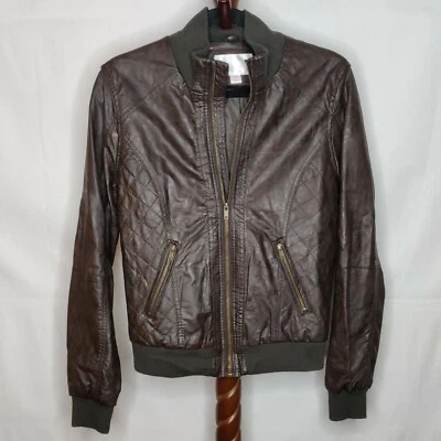 Xhilaration women's M faux leather jacket brown mock neck full zip long sleeves - Image 1 of 4