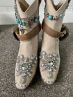 Ladies Customised Cowboy Western Festival Boho Bling Wedding Pull On Ankle Boots
