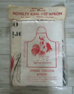 Vintage 1959 Neuheit handbemalte Grillschürze "Bring auf den Frühling Hühner" Neu in Verpackung - Bild 1 von 4