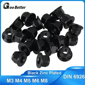 Tuercas de bloqueo de inserto de nailon con brida M3 - negra enchapada en zinc hexagonal tuerca Nylock DIN 6926 - Imagen 1 de 12