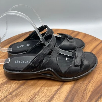 Ecco Felicia 凉鞋女式 7/38 码黑色皮革可调节绑带舒适 — 第 1/4 张图片