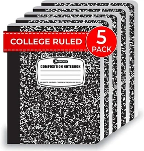 Rosmonde - 5 Pack College Ruled Hard Cover Composition Notebook , 200 Pages - Picture 1 of 6
