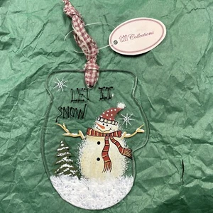 Tii Collections Glass Christmas Mitten Shape “Let It Snow” Snowman Ornament - Picture 1 of 8