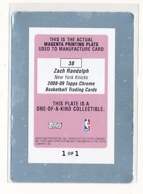 ZACH RANDOLPH 2008-09 TOPPS CHROME PRINTING PLATE MAGENTA 1/1 *NEW YORK KNICKS* - Image 1 of 2