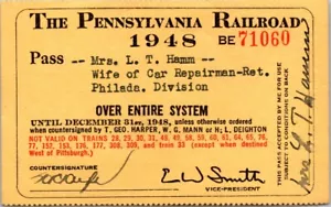 1948 Pennsylvania Railroad Employee Spouse Pass Hamm - Picture 1 of 2