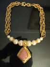 Vintage Signed Givenchy Couture Designer Faux Pearl Gold Chain Pendant Necklace!