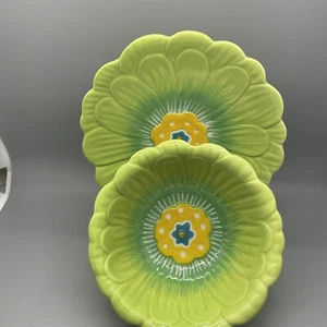 2 Pc Whimsical Set Bowl W/ 1 Plates By Fresh Decor Green W/Yellow NWOT - Picture 1 of 5