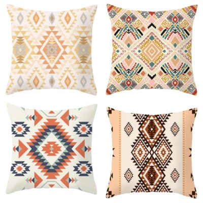 4-Pack 18" Boho Throw Pillow Cases Vintage Square Cushion Covers For Couch Sofa - Image 1 of 4