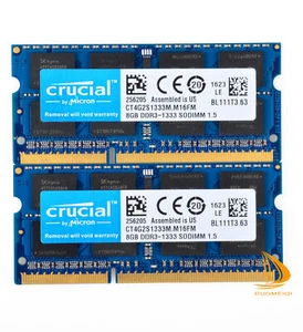 Crucial 16GB 2x 8GB 2Rx8 PC3-10600S DDR3-1333Mhz SODIMM Laptop Memory RAM 1.5V @ - Picture 1 of 6