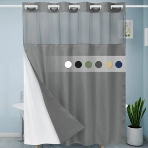 Grey Shower Curtain Set Waffle Weave Heavy Duty Weighted Hotel Curtain 71x74in - Picture 1 of 7