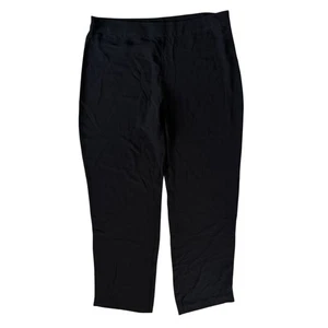 EILEEN FISHER Silk Georgette Crepe Full Length Straight Pants Zipper Black Large - Picture 1 of 12