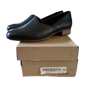 Clarks Juliet Palm Black Minimalist Leather Slip On Loafer Shoes Women's 6.5 NEW - Picture 1 of 7