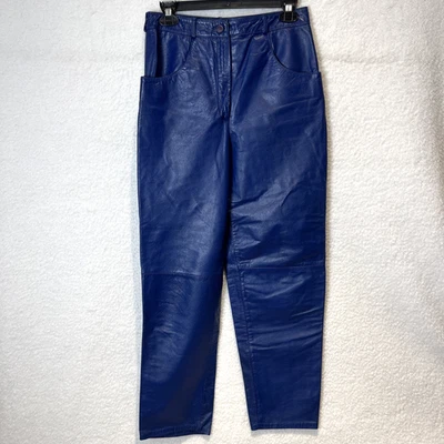 C.J. Calça Todd VTG Feminina Couro Azul 12 Forrada Punk Rocker Moto Edgy Anos 80 - Imagem 1 de 4