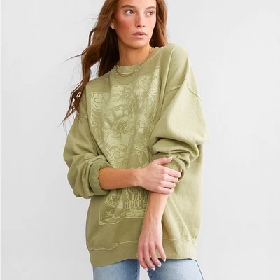 Billabong женщин ездить в негабаритный пуловер толстовка ладони зеленый размер маленький - Изображение 1 из 4