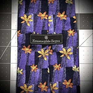 Ermenegildo Zegna Mens 100% Silk Purple Orange Floral Motif Tie Italy - Picture 1 of 3