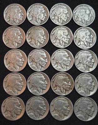 Buffalo Nickels Lot of 20 - All 1920s - Full Readable Dates and Mint Marks - Image 1 of 4