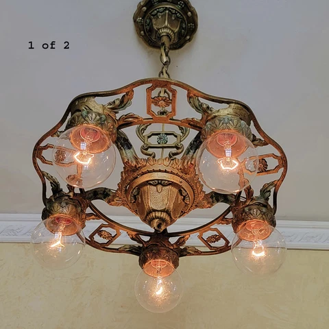 212c Antique Chandelier ceiling light fixture 1920's 30's lamp art nouveau deco Cover