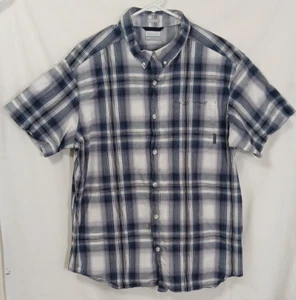Columbia Button Down Hemd Herren XL blau kariert Baumwolle Kurzarm Fronttasche - Bild 1 von 11