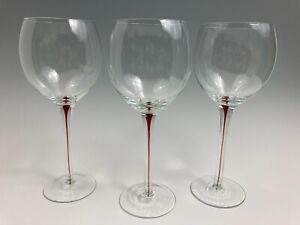 9 inch Tall Pier1 P1C12 Oversized Red Tear Drop Stem Wine Goblets Set of Three