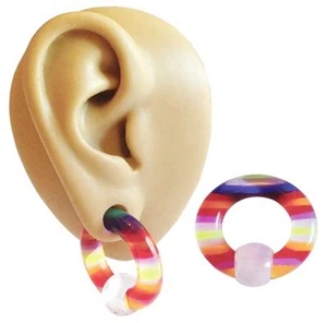 Captive Nipple Ring Heavy 4 Gauge 5/8" Acrylic Striped 10mm Ball  - Picture 1 of 3