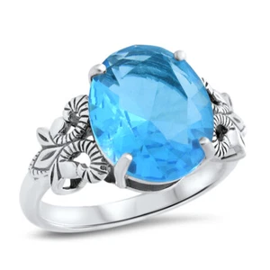 ANTIQUE DESIGN 925 STERLING SILVER RING 3.5 CARAT SIMULATED AQUAMARINE #1323 - Picture 1 of 3