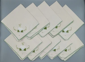 Juego de 10 servilletas de cena de algodón hechas a mano color crema lisa bordada flor 14"x14" - Imagen 1 de 24