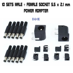 Juego de 10 enchufes machos de CC 5,5 × 2,1 mm + enchufe hembra 5,5 * 2,1 mm conector adaptador de alimentación - Imagen 1 de 1