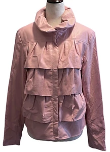 Tribal Faux Leather Jacket Blazer Ruffles Full Zip Front Womens Pink Size 6 - Picture 1 of 10