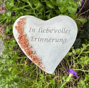 Grabherz asym.Spruch Grabschmuck Grab Herz - In liebevoller Erinnerung - Rose Ro - Bild 1 von 4