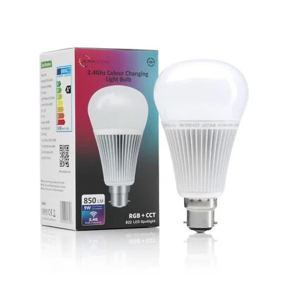 Auraglow 2.4GHz RF Remote Control Colour Changing RGB B22 Lamps LED Light Bulbs - Image 1 of 4