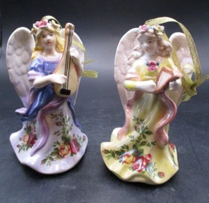 ROYAL ALBERT  OLD COUNTRY ROSES MUSICAL ANGELS ORNAMENTS SET OF 2 - Imagen 1 de 16