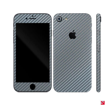 Calcomanía de recubrimiento de fibra de carbono plateada para iPhone 7 pegatina de vinilo protector envolvente Foto 1 de 2