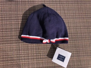 NWT Janie Jack Knit Blue Bow Hat 3-6 Months - Picture 1 of 2