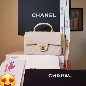 Chanel Classic Top Handle mini Rectangular Off White Caviar Gold Hw Bag No Card - Picture 1 of 24