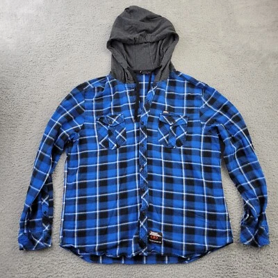 No Fear Shirt Mens XXL 2XL Blue Performance Hoodie Pockets Button Up Long Sleeve - Image 1 of 4