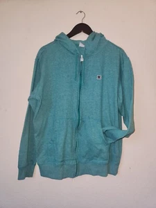 DC Full ZIP Hoodie Sweatshirt Large Teal Fabric Pockets Drawstring Band Cuffs - Picture 1 of 3