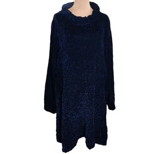 Vintage Georgina Von Etzdorf Womens Dress Tunic Shirred Velvet Navy Blue sz 12 - Picture 1 of 9