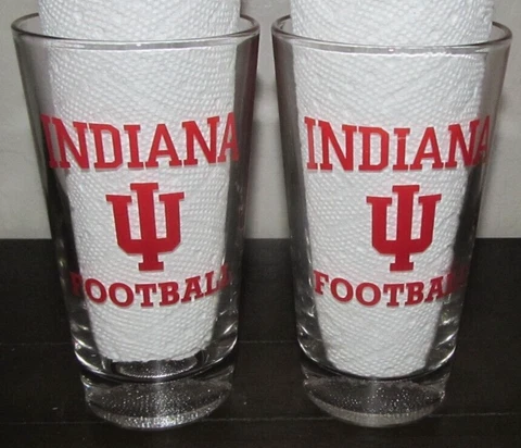 Set of 2 Indiana University Vintage Double Red Sided Heavy Duty Beer Glasses Cover