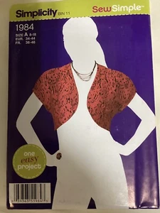 Simplicity Sew Simple Easy Sewing Pattern 1984 Shrug Jacket Vest Size 8-18 Uncut - Picture 1 of 5