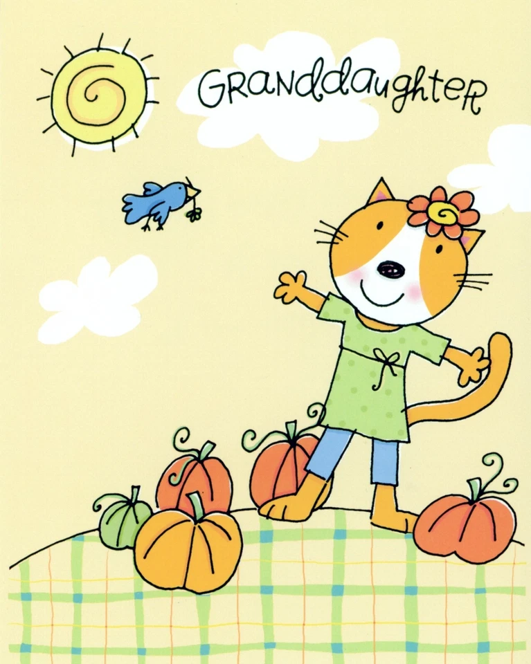 Linda Tarjeta de Felicitación de Acción de Gracias PARA NIETA JOVEN, Gato Pájaro por Hallmark +✉ Foto 1 de 4