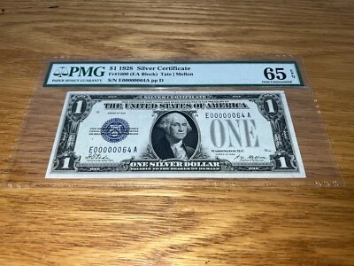 one dollar 1928 silver certificate #64 low serial number - Image 1 of 4