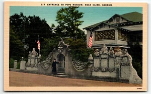 Eingang zum Papstmuseum in der Nähe von Kairo Georgien Leinen Postkarte GA UNP - Bild 1 von 2
