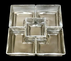 Vintage 5 Cut Glass Clear Cubist Relishes Appetizer Dip Server 9.75” Excellent - Picture 1 of 8