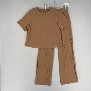 Nuuds Pajama Set Top & Pants Womens Size XS Brown Crewneck Pull On Bottoms - Picture 1 of 22