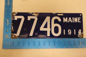 1914 14 MAINE ME LICENSE PLATE TAG PORCELAIN # 7746 - Picture 1 of 2