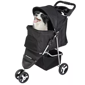 Dog Stroller 3 Wheels Pet Stroller Foldable Dog Cat Carrier Strolling w/Cup Hold - Picture 1 of 23